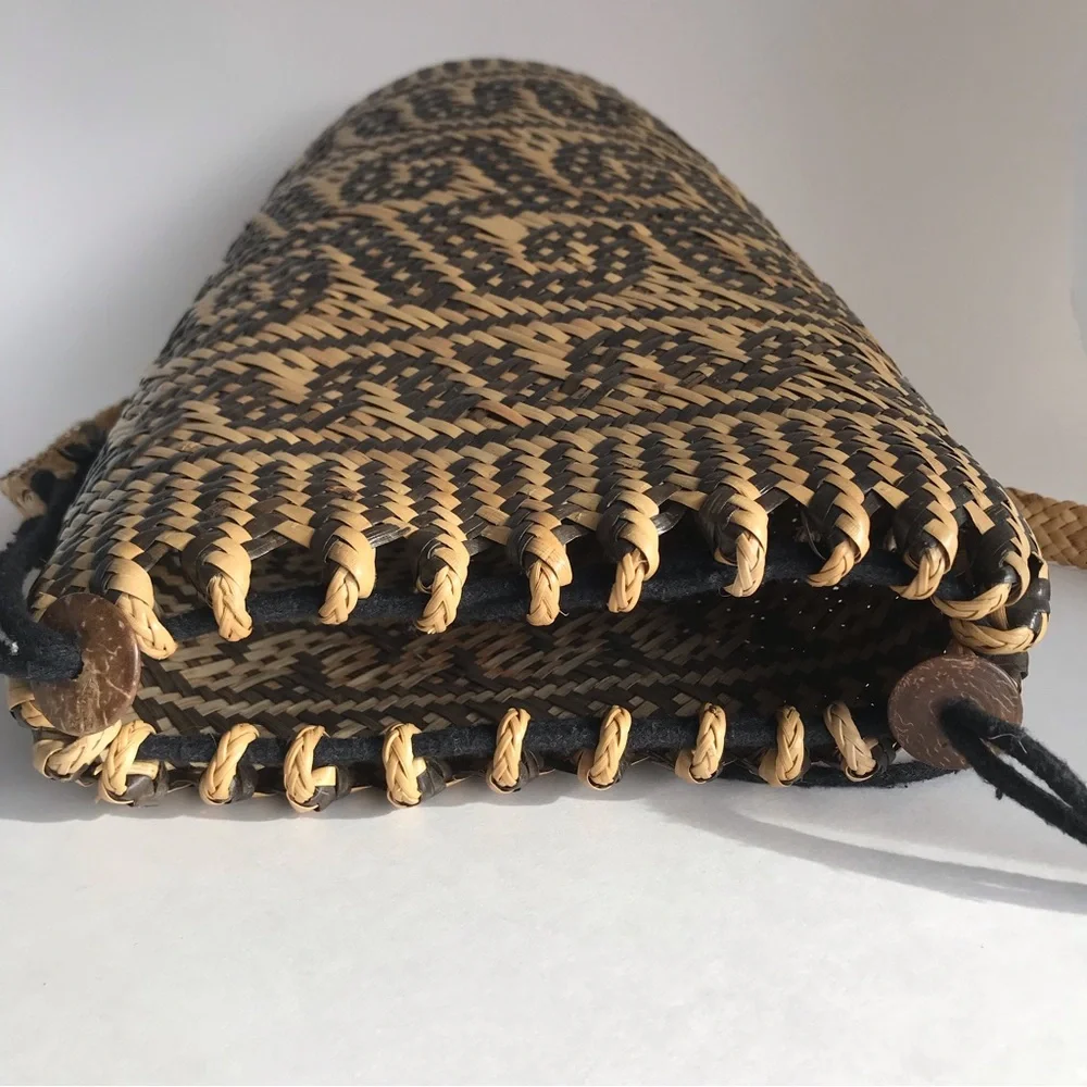 Tribal Pattern Rattan Boho Vegan Backpack Yoga Bag/Farmers Market - Picture 7 of 11